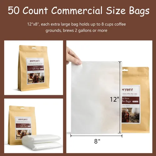 Vista 3 de Filtros desechables para café de preparación en frío – 50 paquetes de calcetines de filtro de un solo uso, bolsas de infusión de malla fina