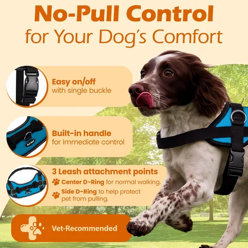 Vista 2 de Bark Appeal - Arnés para perro Aqua Blue sin tirones para mascotas de tamaño extra pequeño – Chaleco reflectante ajustable con 3 clips de correa