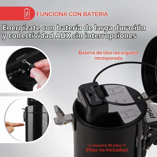 Vista 5 de Pyle Altavoces megáfonos PA compactos portátiles Negro