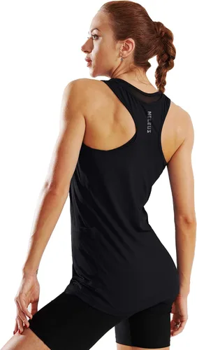 Vista 3 de Neleus camiseta sin mangas para mujer con espalda cruzada para yoga.