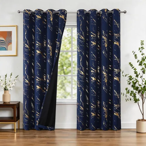 Vista 26 de WUBODTI Cortinas 100% Opacas de Mármol Beige de 63 Pulgadas de Largo 2 Paneles, Cortina Corta con Ojales de Impresión de Lámina Dorada Moderna