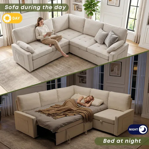 Vista 6 de Huatean Home Sofá extraíble de 105 pulgadas con almacenamiento, sofá cama, sofá modular en forma de U de 7 asientos para sala de estar, sofá modular
