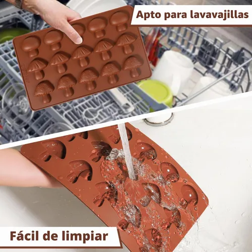 Vista 7 de Webake Molde de chocolate de hongos, moldes de silicona de 15 cavidades con tres bonitas formas de hongo, perfecto para chocolate, dulces, fondant