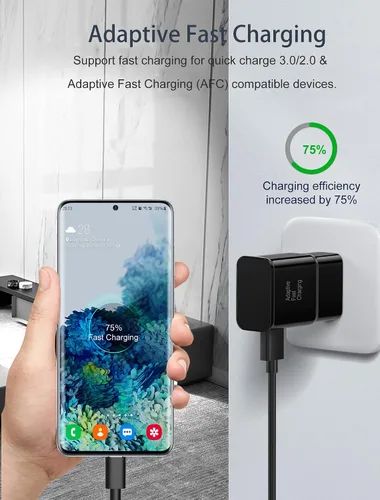 Vista 2 de Cargador tipo C de carga rápida, paquete de 2 cargadores rápidos adaptativos USB C Android para teléfono con 6 pies + 6 pies + cable de carga de 1.5