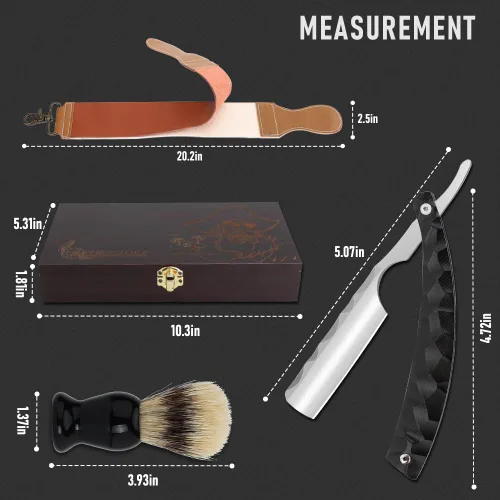 Vista 6 de Kit de maquinilla de afeitar profesional de hoja recta con Strop, afeitadora de peluquero de borde recto, afeitadora afilada de acero inoxidable
