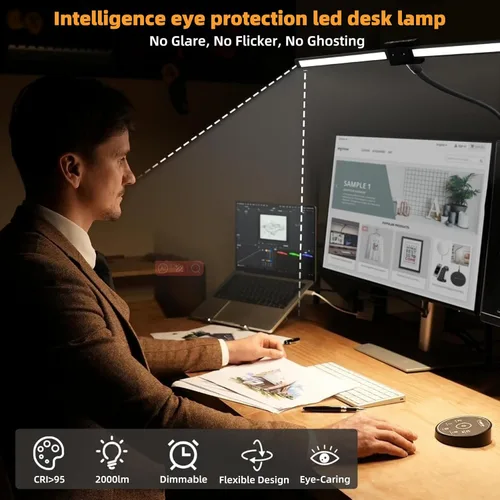 Vista 6 de Lámpara de escritorio LED con abrazadera, cuello de cisne con control remoto, luz de escritorio con protección ocular, 24 W, ultra brillante