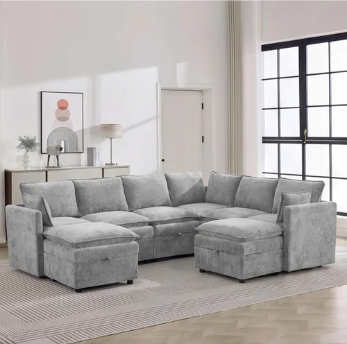 Vista 106 de Otomana cuadrada grande de 27 pulgadas con almacenamiento, reposapiés tapizado moderno con patas antideslizantes para sofá, mesa de café, sala