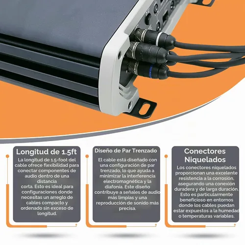 Vista 3 de Elite Audio Serie Premium 1.5 pies. Cable RCA de audio para auto de 2 canales – Blindado doble, cobre libre de oxígeno, cable de audio reductor