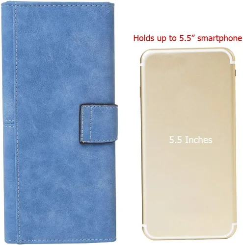 Vista 5 de Cartera organizadora larga plegable de cuero vegano con 17 ranuras para tarjetas para mujer
