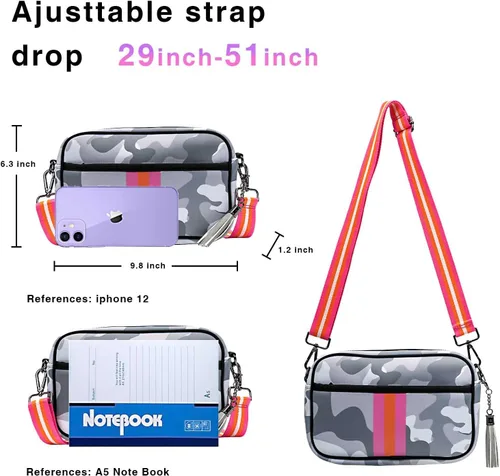 Vista 4 de CELELA Bolsos cruzados pequeños para mujer, bolsa de neopreno, impermeable, con correa de guitarra, borla