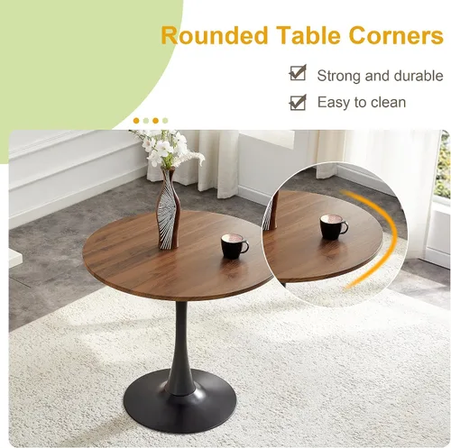 Vista 5 de Mesa de comedor redonda de nogal para espacios pequeños, mesa de tulipanes de 32 pulgadas con base de pedestal de metal, mesa de bistró para 2/3/4