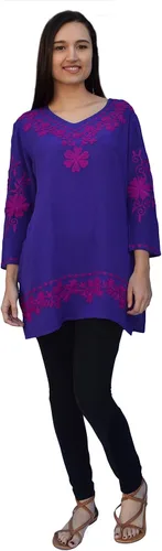 Vista 2 de Nia Embroidered Crepe Rayon Neck Tunic, Top, Blouse