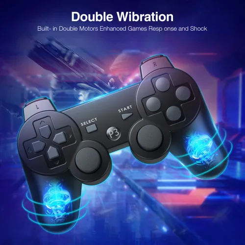 Vista 2 de Powerextra Wireless Controller Compatible with Play-Station 3, PS-3 High Performance Gaming Controller with Upgraded Joystick for Play-Station 3