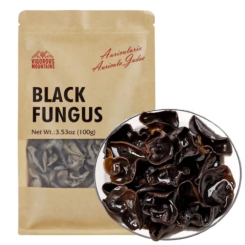 Vista 8 de VIGOROUS MOUNTAINS - Setas orgánicas secas comestibles de madera para orejas de hongos negros, 4 onzas Auricularia Auricula-judae para cocinar