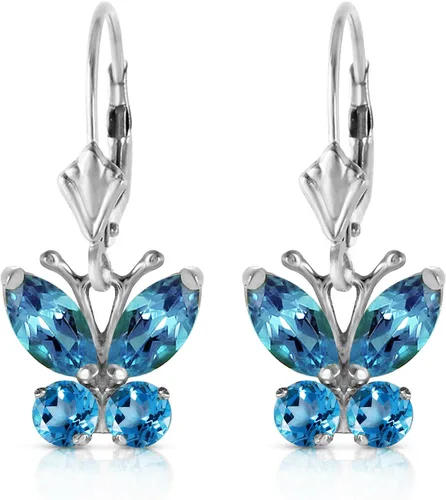 Vista 3 de 1.24 CTW Pendientes de mariposa de oro blanco macizo de 14 k topacio azul, Gema Metal, Topacio