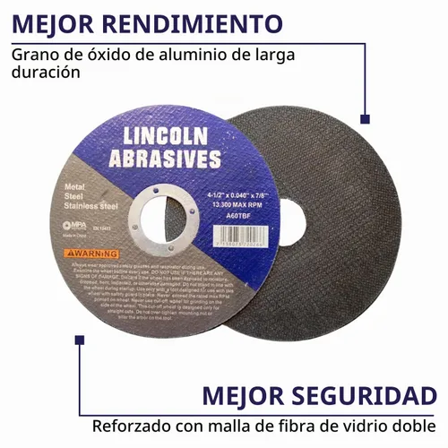 Vista 4 de Paquete de 25 ruedas de corte de 4.5" Lincoln Abrasives .040" Metal y acero inoxidable