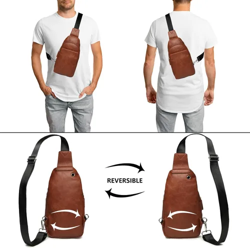 Vista 3 de Bolso bandolera pequeño para hombre, mochila bandolera de piel sintética para viajes, ciclismo