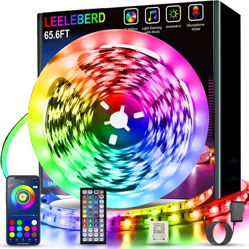 Vista 7 de Leeleberd - Tira de luces LED de 32.8 pies, con aplicación inteligente, sincronización de música, cambio de color, tiras de luz LED RGB