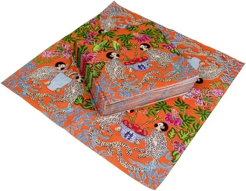 Vista 7 de Caspari Servilletas de cóctel de papel Monkeys en naranja, 20 por paquete