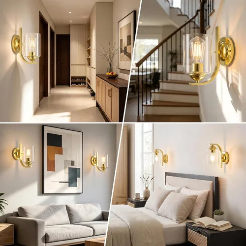Vista 9 de Phaosio Apliques de pared dorados para baño, lámparas modernas de tocador