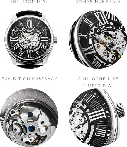 Vista 7 de Stuhrling Original Reloj de vestir mecánico de esqueleto atrium para hombre con correa de cuero de primera calidad
