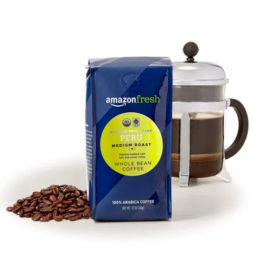 Vista 2 de Amazon Fresh, Café orgánico de grano entero de Perú de comercio justo, tostado medio, 12 onzas