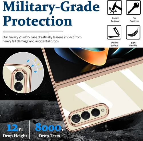 Vista 3 de Miimall Funda compatible con Samsung Galaxy Z Fold 5, policarbonato duro chapado transparente de lujo, cubierta trasera transparente, funda