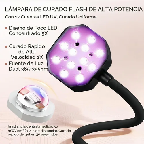 Vista 5 de Lámpara de uñas UV: 36W Mini luz UV para esmalte de uñas de gel 50mW/cm² Luz LED recargable de uñas de cuello de cisne Secador de uñas con 12 LED, 4