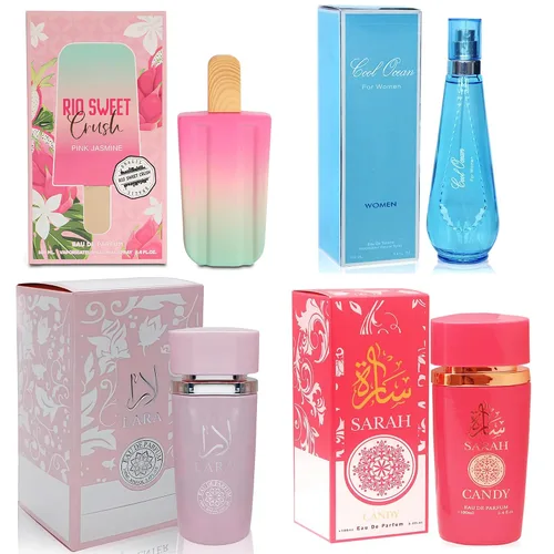 Vista 13 de AFLUXE Top Sales 4 Pieza Set de Perfume para Mujer Combo Eau de Parfum Spray Natural, Fragancia Duradera para Mujeres Kiara Mango Punch & Sarah Pink