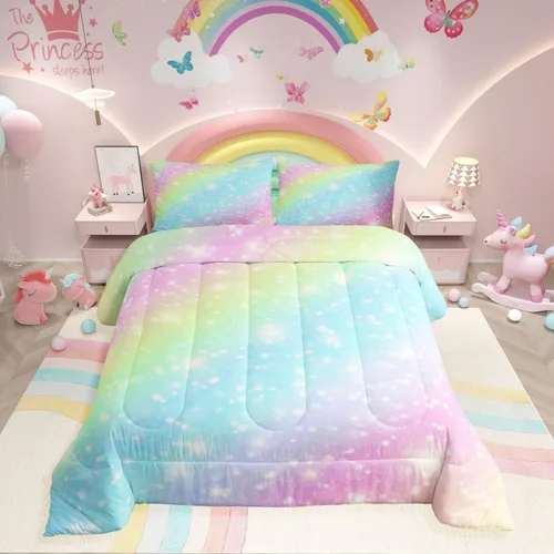 Vista 93 de Erosebridal Edredón de Gatos Lindos para Niños con Líneas de Arcoíris Neón, Juego de Ropa de Cama Individual para Niñas, Niños y Adolescentes, Gatos