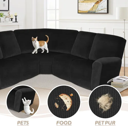Vista 130 de Arfntevss Fundas de sofá seccional reclinable de terciopelo, Funda de sofá seccional de esquina para sofá reclinable, Funda elástica suave
