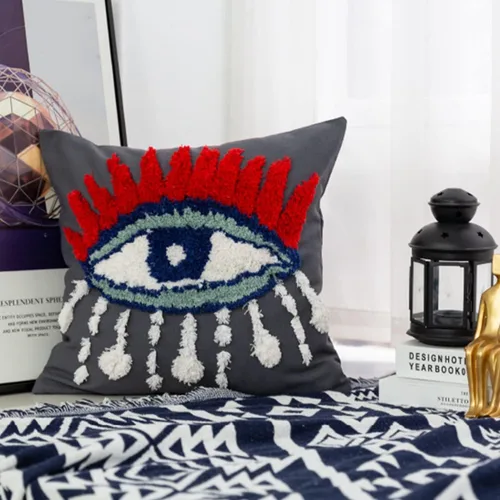 Vista 5 de Funda de almohada tejida con diseño de mal de ojo, lágrimas de dios, acogedora funda de cojín para dormitorio, sala de estar, sofá, regalo
