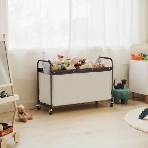 Vista 4 de StorageWorks Caja de juguetes con ruedas para niños, baúl grande de almacenamiento y organizador de juguetes de 135 litros, caja de juguetes de Beige