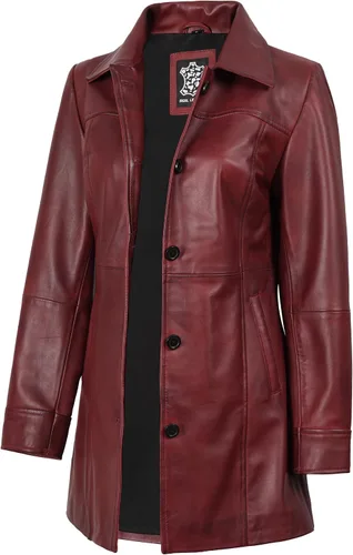 Vista 2 de Decrum Real Lambskin 3/4 Length Leather Jacket Car Coat Style for Women Beige