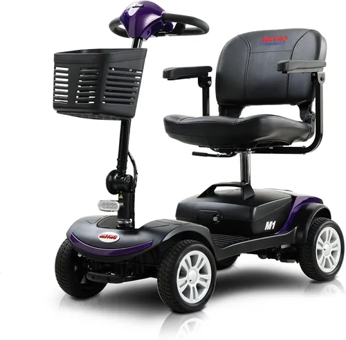 Vista 9 de Patinete de movilidad plegable de 4 ruedas – Scooter motorizado de capacidad de 300 libras para adultos, scooter médico eléctrico compacto