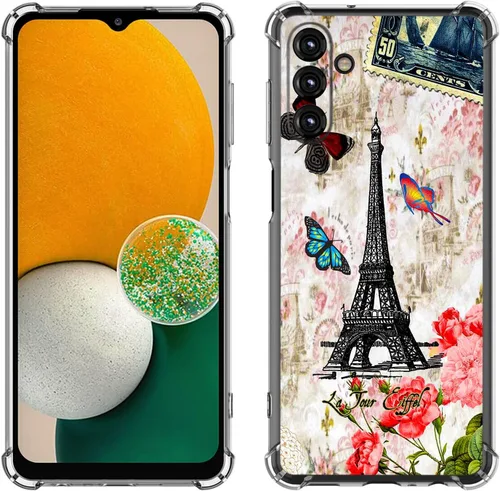 Vista 17 de Samsung Galaxy A14 5G - Funda para teléfono celular, diseño de flores de mariposa azul, a prueba de golpes, TPU con bordes elevados, compatible