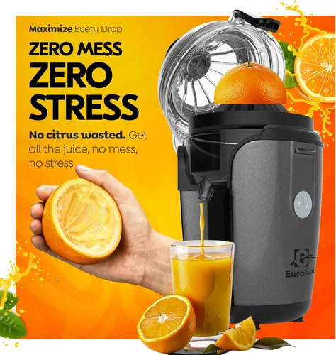 Vista 4 de Eurolux Exprimidor eléctrico de cítricos manos libres, exprimidor de limón y pomelo de limón, fácil de limpiar, (gris)