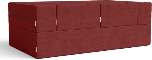 Vista 9 de Jaxx Sofá biplaza convertible con cremallera y otomanas, microterciopelo texturizado, color rojo baya