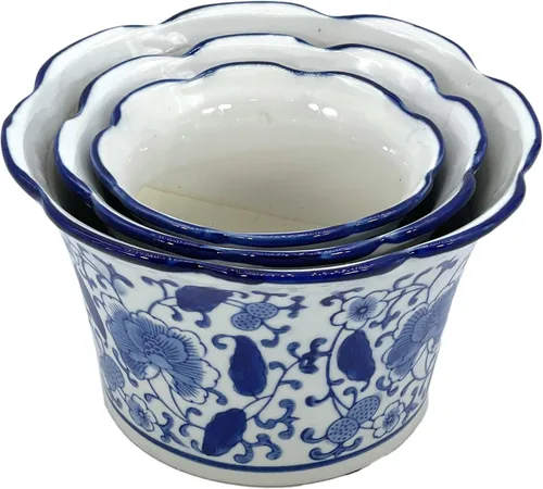 Vista 5 de Galt International Maceta decorativa de cerámica de porcelana floral azul y blanca de 8 pulgadas, 6 pulgadas/4.5 pulgadas, diseño chino asiático