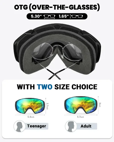 Vista 2 de OutdoorMaster - Gafas de esquí con cubierta, antivaho OTG para nieve/snowboard La cubierta integrada ayuda a proteger la lente, con ajuste OTG
