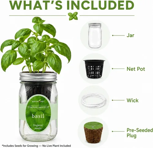 Vista 3 de Kit de Cultivo Hidropónico, Kit de Inicio de Jardín de Hierbas en Frasco Mason con Autoriego para Interiores, Jardín de Hierbas para Alféizar