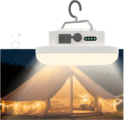 Vista 10 de Linterna LED recargable ultra brillante, luz colgante portátil con carga USB C, IPX5 impermeable, base magnética y gancho para campamento, glamping
