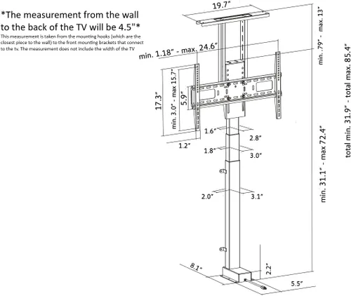 Vista 9 de ynVISION.DESIGN Soporte elevador de TV motorizado para televisores de 37 a 77 pulgadas Soporte de TV con motor de elevación vertical con control