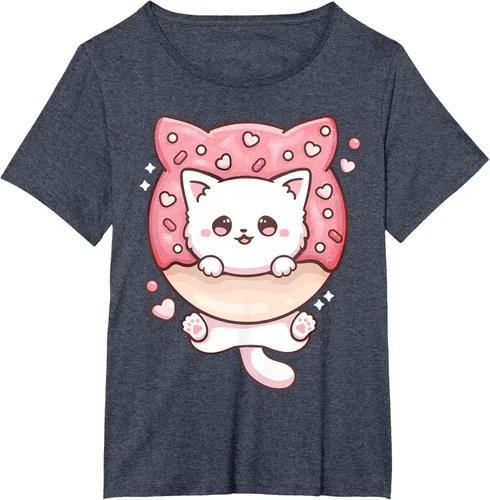 Vista 50 de Camiseta Kawaii Cat Donut Anime Lover Otaku, Negro