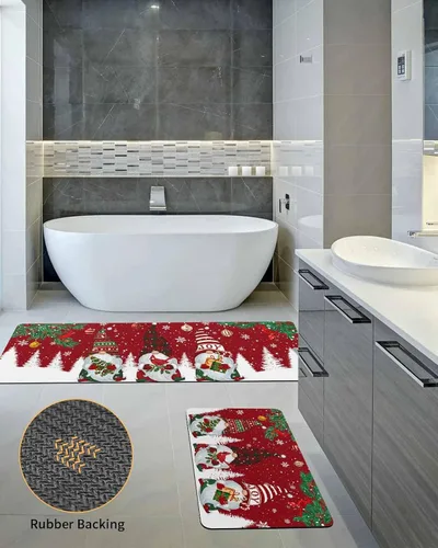 Vista 5 de Tapete de baño de gnomos de Navidad para bañera, tapete antideslizante de secado rápido y absorbente, tierra de diatomeas, fregadero de ducha