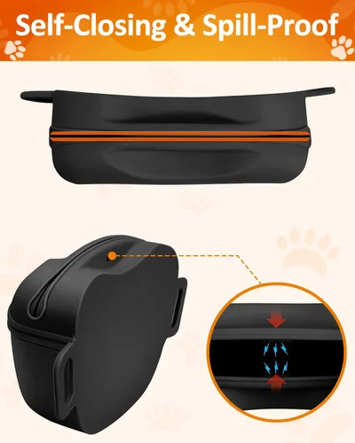 Vista 5 de Bolsa de golosinas para perros con clicker de entrenamiento, bolsa de silicona para golosinas, cierre magnético sin derrames, cinturón manos libres