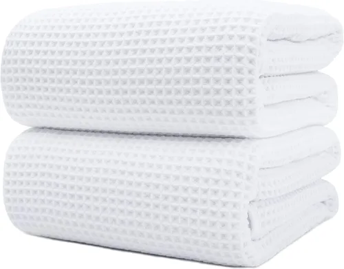 Vista 8 de POLYTE Sábanas de baño de microfibra de secado rápido de 430 GSM sin pelusas, 70 x 35 pulgadas, juego de 2 (tejido gofre)