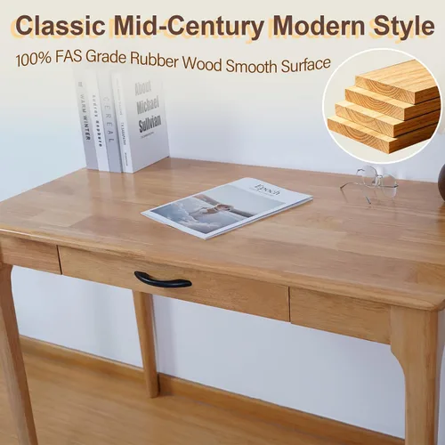 Vista 4 de Escritorio de madera maciza con cajones, escritorio de computadora de madera para oficina en casa, escritorio de estudio de juegos para espacios