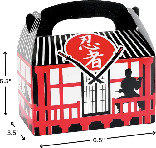 Vista 3 de Fun Express Cajas de golosinas Ninja Warrior para cumpleaños, juego de 12, decoraciones de fiesta ninja