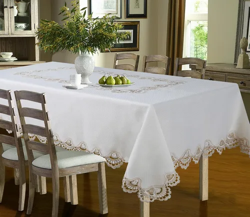 Vista 3 de Royal Bedding Crest - Camino de mesa bordado de lujo para cocina, 16 x 36 pulgadas, beige y dorado